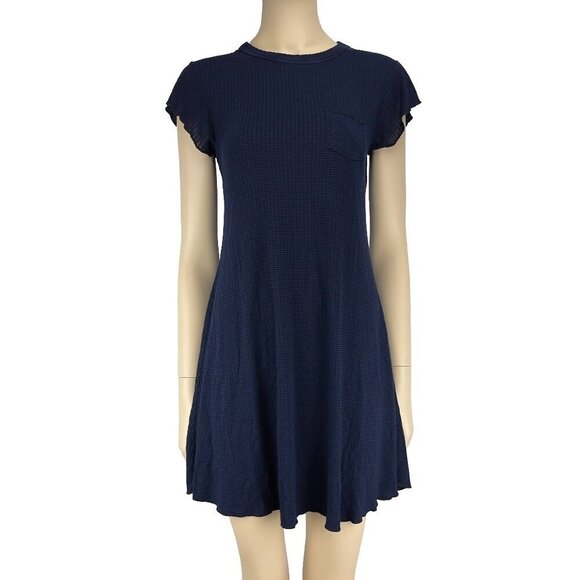 BDG Casual Textured Stripes Stretch Fit-and-flare Navy Blue Black Mini Dress S - Picture 1 of 6